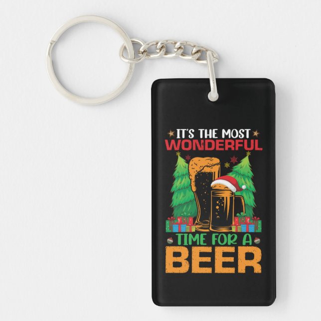 Its The Most Wonderful Time For A Beer Santa  Key Ring (Front)