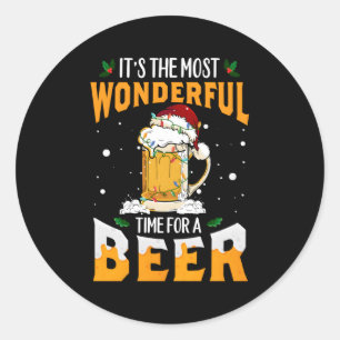 Its The Most Wonderful Time For A Beer Santa Light Classic Round Sticker