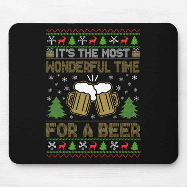 It's The Most Wonderful Time For A Beer Santa Ugly Mouse Mat (Front)