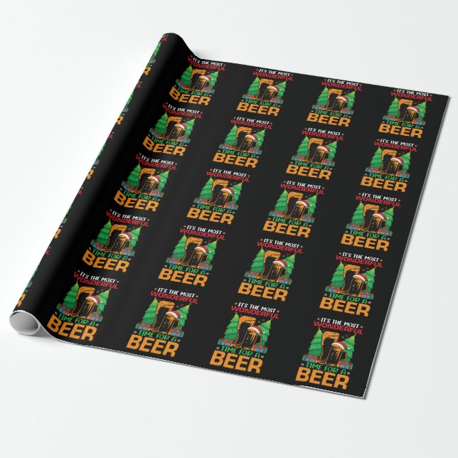 Its The Most Wonderful Time For A Beer Santa  Wrapping Paper (Unrolled)