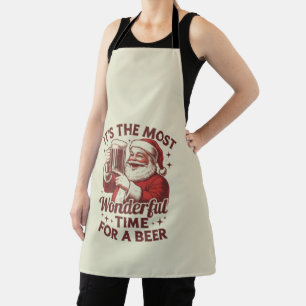 It's The Most Wonderful Time For A Beer Santa Xmas Apron