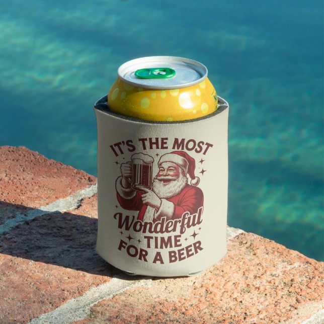 It's The Most Wonderful Time For A Beer Santa Xmas Can Cooler (In Situ Pool)