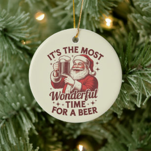 It's The Most Wonderful Time For A Beer Santa Xmas Ceramic Tree Decoration