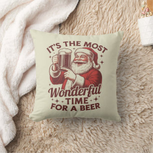 It's The Most Wonderful Time For A Beer Santa Xmas Cushion