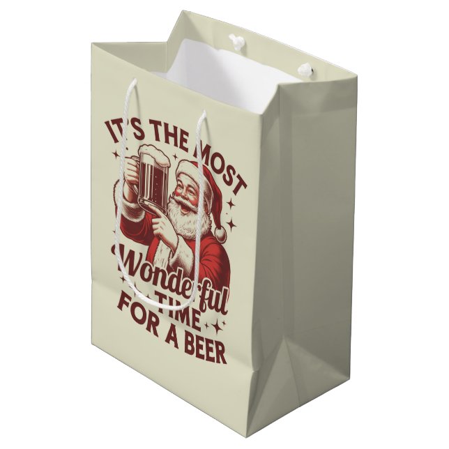 It's The Most Wonderful Time For A Beer Santa Xmas Medium Gift Bag (Front Angled)