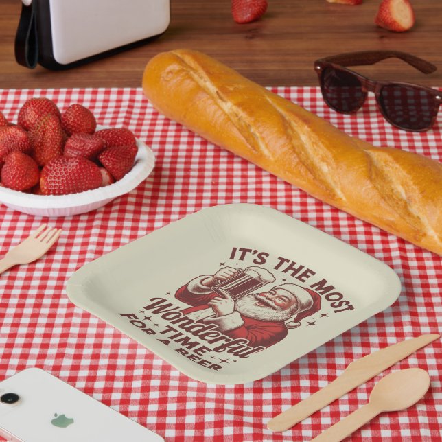 It's The Most Wonderful Time For A Beer Santa Xmas Paper Plate (Picnic)