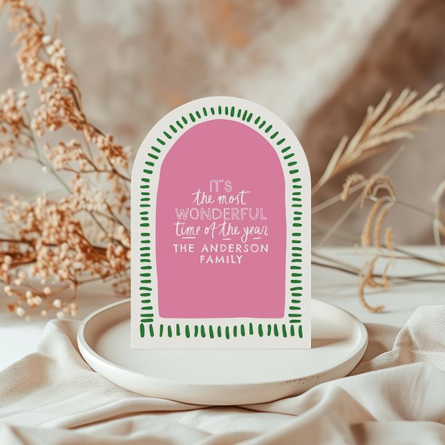 It's the most wonderful time Modern Pink & Green Invitation (Creator Uploaded)