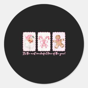 It's The Most Wonderful Time Nk Santa Coquette Bow Classic Round Sticker