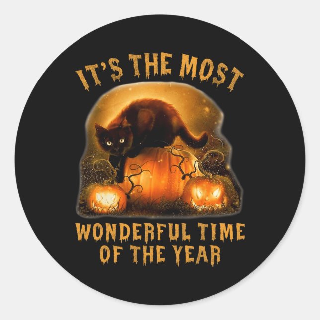 It's The Most Wonderful Time Of The Year Black Cat Classic Round Sticker (Front)