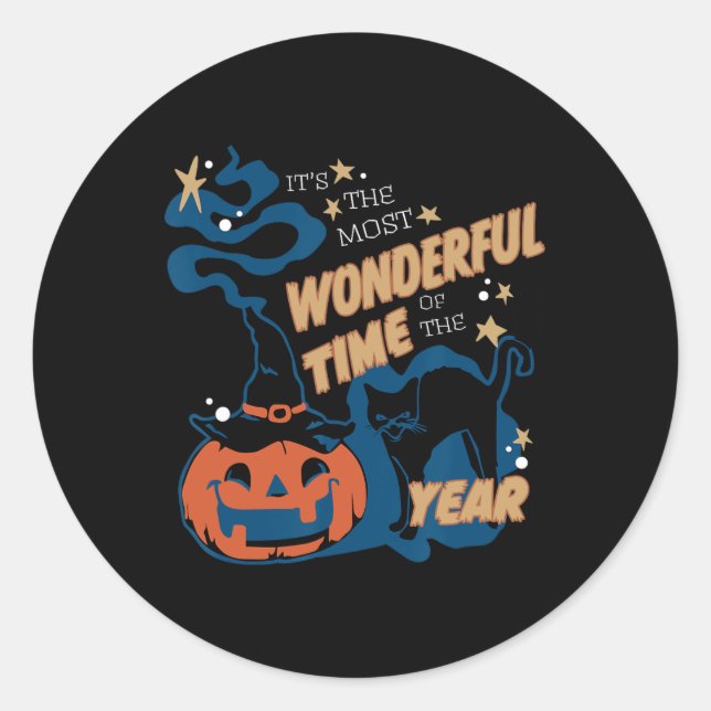 It's the Most Wonderful Time of the Year Black Cat Classic Round Sticker (Front)