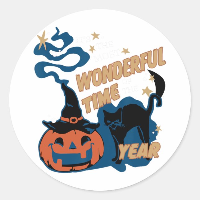 It's The Most Wonderful Time Of The Year Black Cat Classic Round Sticker (Front)