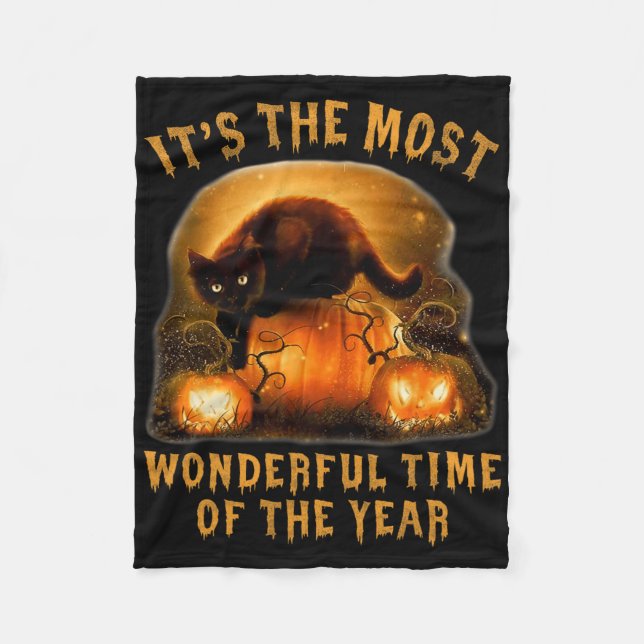 It's The Most Wonderful Time Of The Year Black Cat Fleece Blanket (Front)