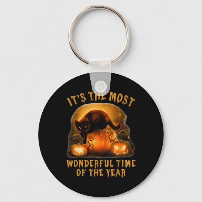 It's The Most Wonderful Time Of The Year Black Cat Key Ring (Front)