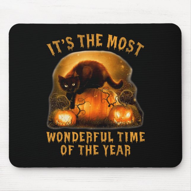 It's The Most Wonderful Time Of The Year Black Cat Mouse Mat (Front)