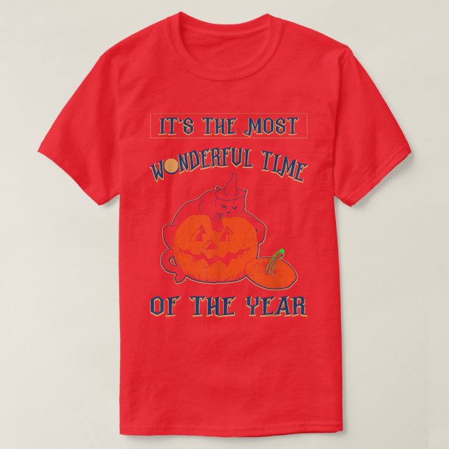 It's the Most Wonderful Time of the Year Cat Pumpk T-Shirt (Design Front)