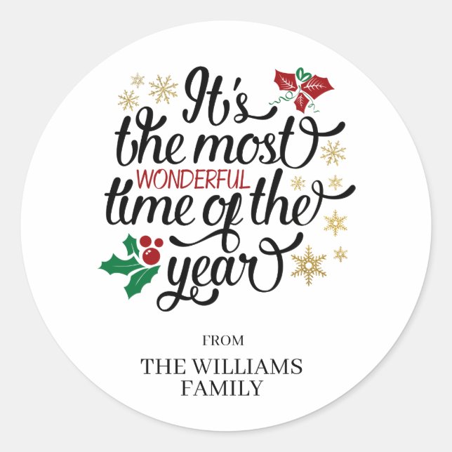It's The Most Wonderful Time Of the Year Christmas Classic Round Sticker (Front)