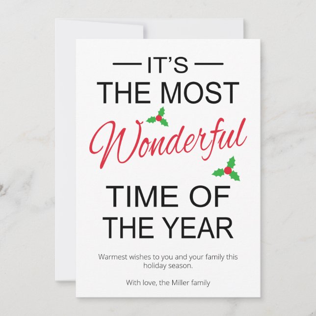 It's The Most Wonderful Time Of The Year Christmas Holiday Card (Front)