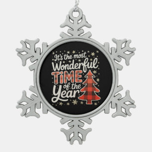 It's the Most Wonderful Time of the Year Christmas Snowflake Pewter Christmas Ornament