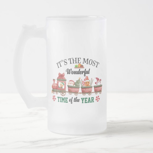 It's The Most Wonderful Time Of The Year Frosted Glass Beer Mug (Left)