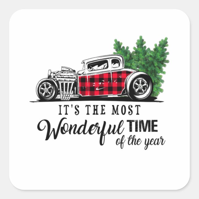 It's The Most Wonderful Time of The Year Hot Rod Square Sticker (Front)