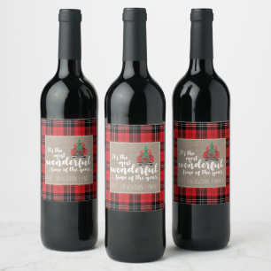 It's the Most Wonderful Time of the Year Plaid Wine Label