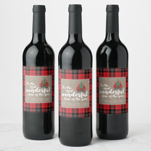 It's the Most Wonderful Time of the Year Plaid  Wine Label (Bottles)
