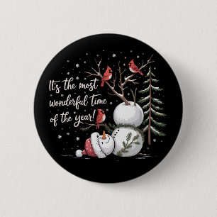 It's The Most Wonderful Time Of The Year Snowman 6 Cm Round Badge