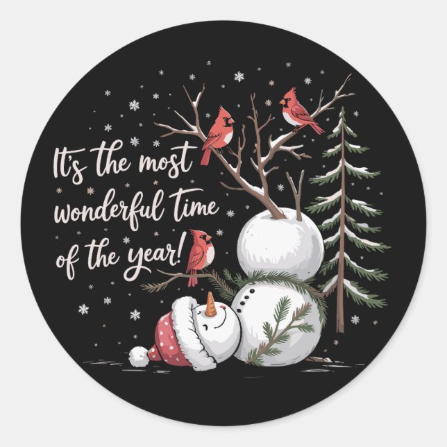It's The Most Wonderful Time Of The Year Snowman  Classic Round Sticker (Front)