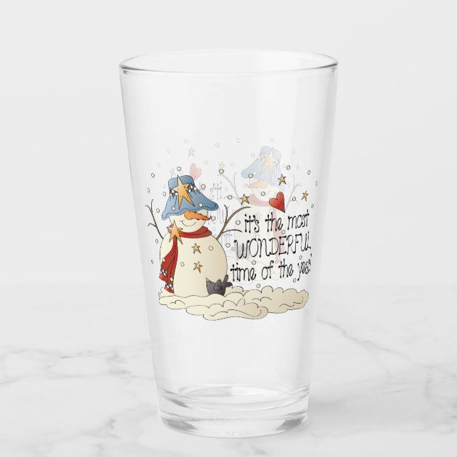It's the most wonderful time of the year snowman glass (Front)