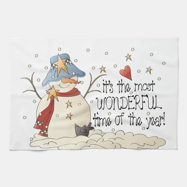 It's the most wonderful time of the year snowman tea towel (Horizontal)