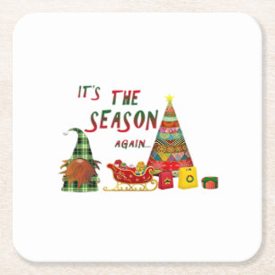Its The Season Again Christmas Gnome Square Paper Coaster