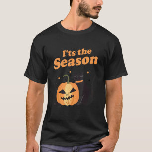 It's The Season Pumpkin Cat Halloween Vibes Autum T-Shirt