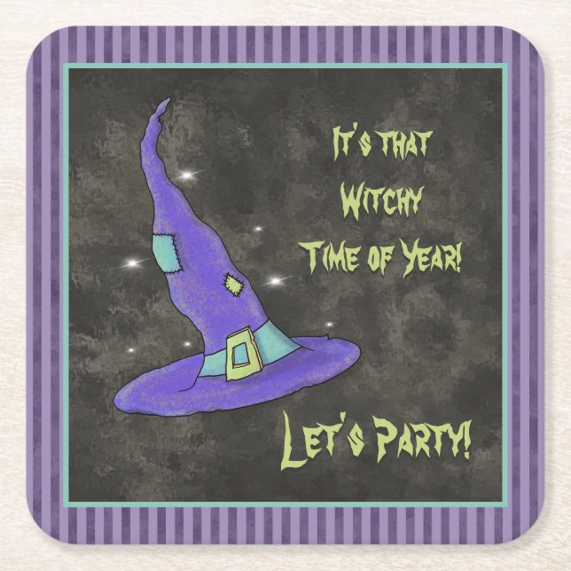 It's the Witching Time Of Year Halloween Square Paper Coaster (Front)