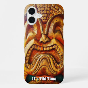 It's Tiki Time Hawaii Wood Face Photo Fun Retro iPhone 16 Plus Case