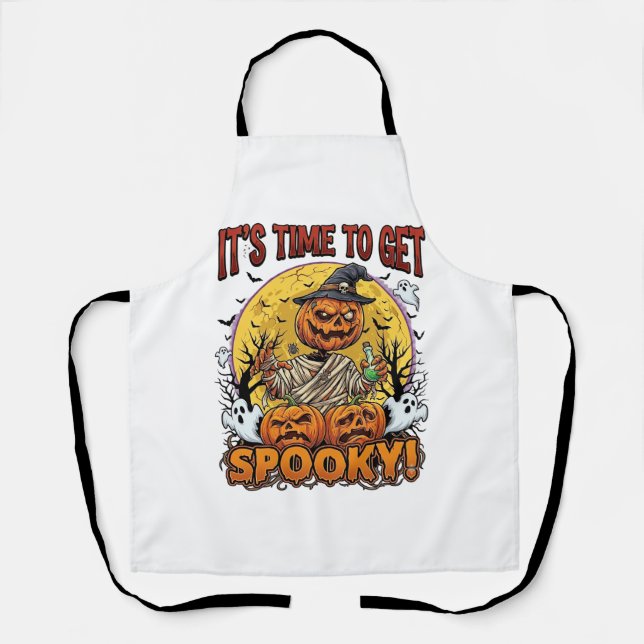 Its Time Get Spooky Halloween Pumpkin Mummy Ghosts Apron (Front)