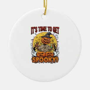 Its Time Get Spooky Halloween Pumpkin Mummy Ghosts Ceramic Tree Decoration