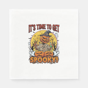 Its Time Get Spooky Halloween Pumpkin Mummy Ghosts Napkin