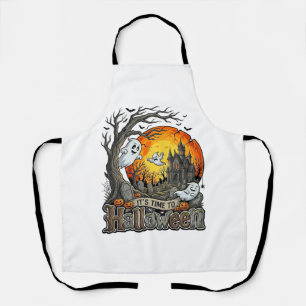 Its Time Halloween Haunted House Graveyard Spooky  Apron