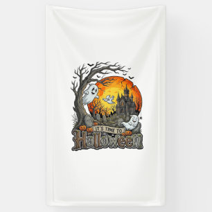 Its Time Halloween Haunted House Graveyard Spooky Banner
