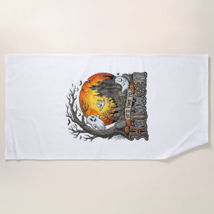 Its Time Halloween Haunted House Graveyard Spooky Beach Towel