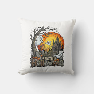 Its Time Halloween Haunted House Graveyard Spooky Cushion