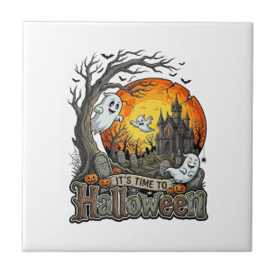 Its Time Halloween Haunted House Graveyard Spooky  Tile