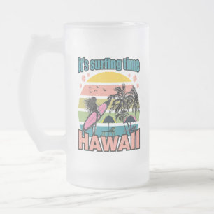 It's Time Surfing - Hawaii Frosted Glass Beer Mug