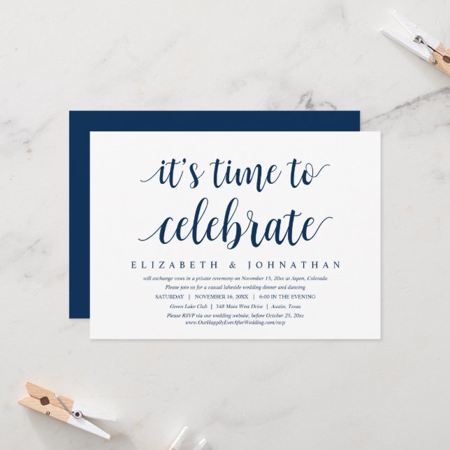 It's Time To Celebrate, Wedding Elopement Dinner I Invitation (Front/Back In Situ)