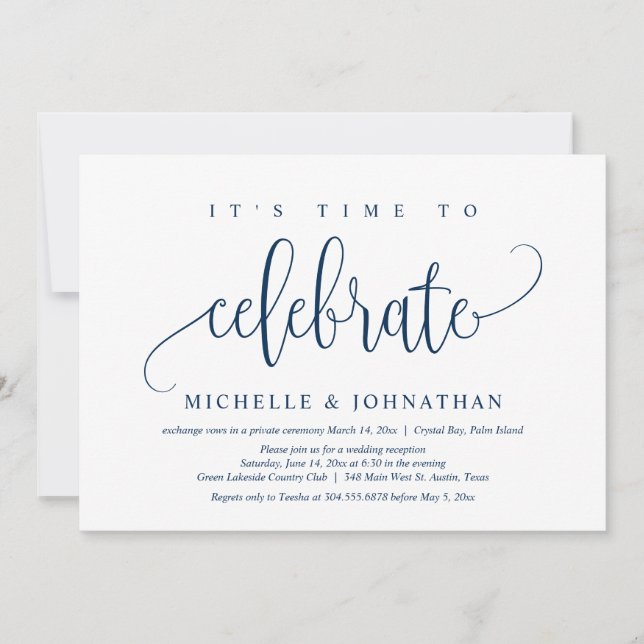 It's Time To Celebrate, Wedding Elopement Party In Invitation (Front)