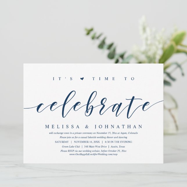 It's Time To Celebrate, Wedding Elopement Party In Invitation (Standing Front)
