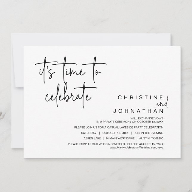 It's time to celebrate, Wedding Elopement Party Invitation (Front)