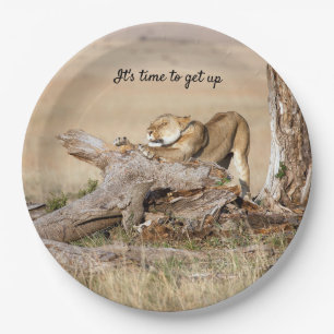 It's time to get up Lion photo with text Paper Plate
