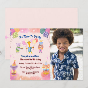 It's Time To Party, Cute Pink Anime Birthday Party Invitation