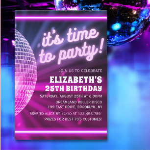 It's time to Party   Disco Birthday Theme Invitation